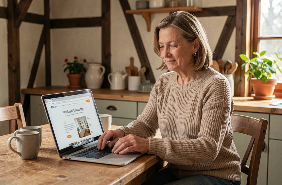 Femme alsacienne cherchant un artisan en ligne depuis son appartement strasbourgeois pour obtenir un devis rapide
