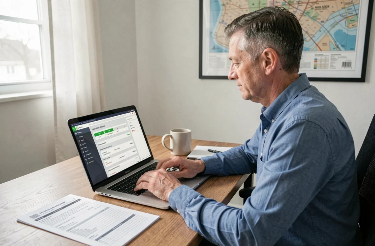Propriétaire gérant sa location saisonnière en ligne depuis son bureau à domicile