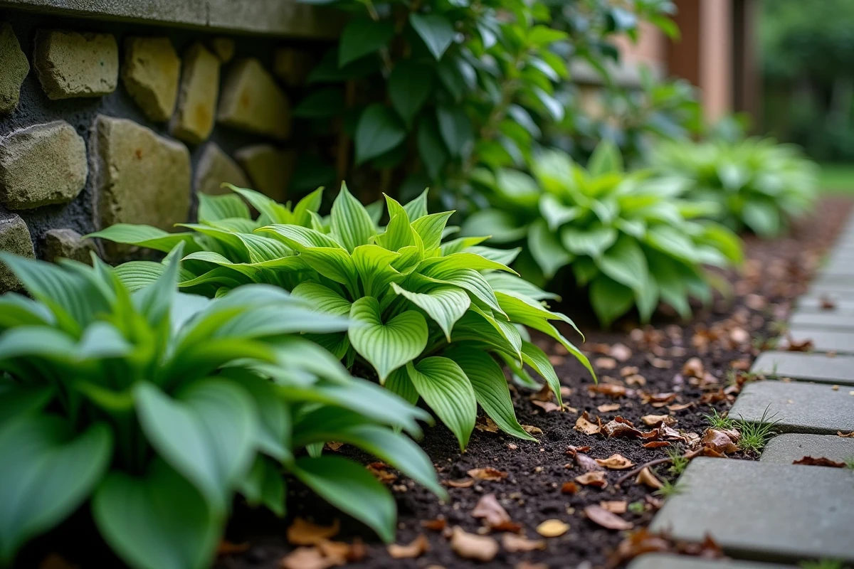 Tapis de lysimaque rampante et hostas supprimant naturellement les mauvaises herbes dans un jardin ombragé