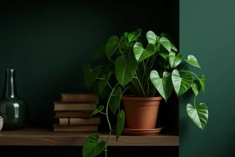 Pothos aux feuilles retombantes dans un coin sombre d'appartement, plante d'intérieur résistante au manque de lumière