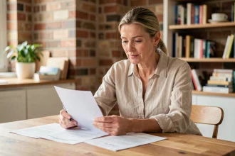 Propriétaire examinant un contrat de location saisonnière à domicile