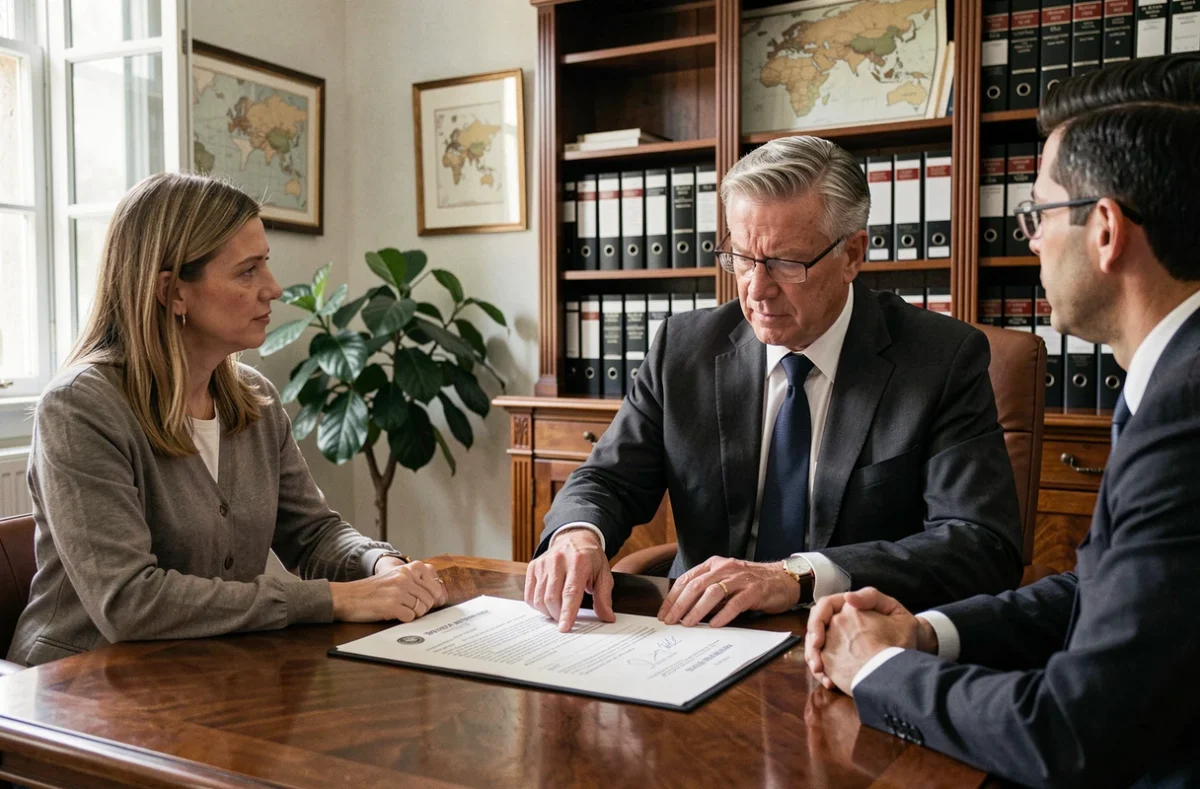 Signature de l'acte de vente immobilière chez le notaire entre particuliers